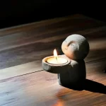 Cute Little Zen Buddha Statue, Little Sandstone Buddha Holding Candle, Chinese Monk Candle Holder, Japanese Monk Statue